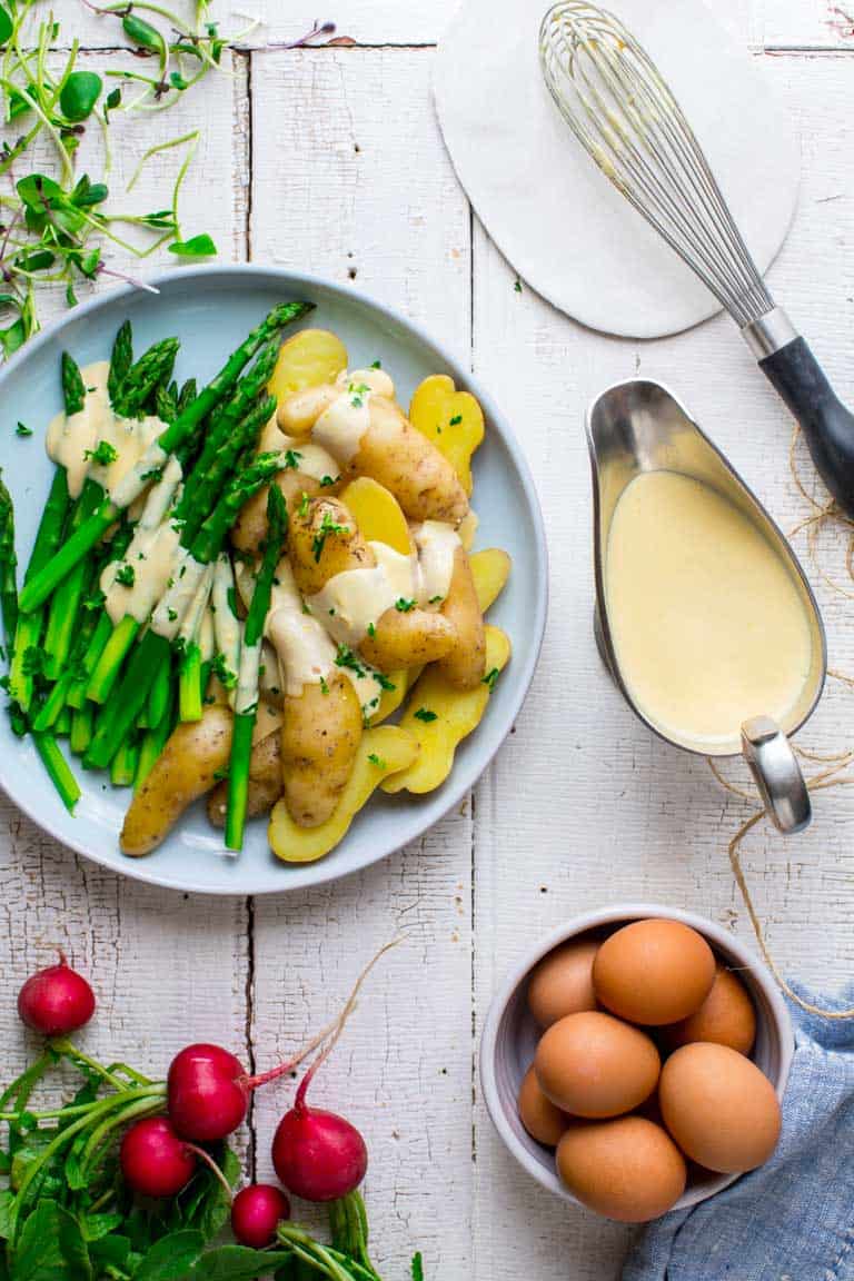 Greek Yogurt Hollandaise- Step by step instructions to make it at home. Using Greek yogurt sacs 729 calories per batch! by Katie Webster of Healthy Seasonal Recipes