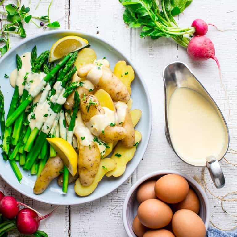 Greek Yogurt Hollandaise- Step by step instructions to make it at home. Using Greek yogurt sacs 729 calories per batch! by Katie Webster of Healthy Seasonal Recipes