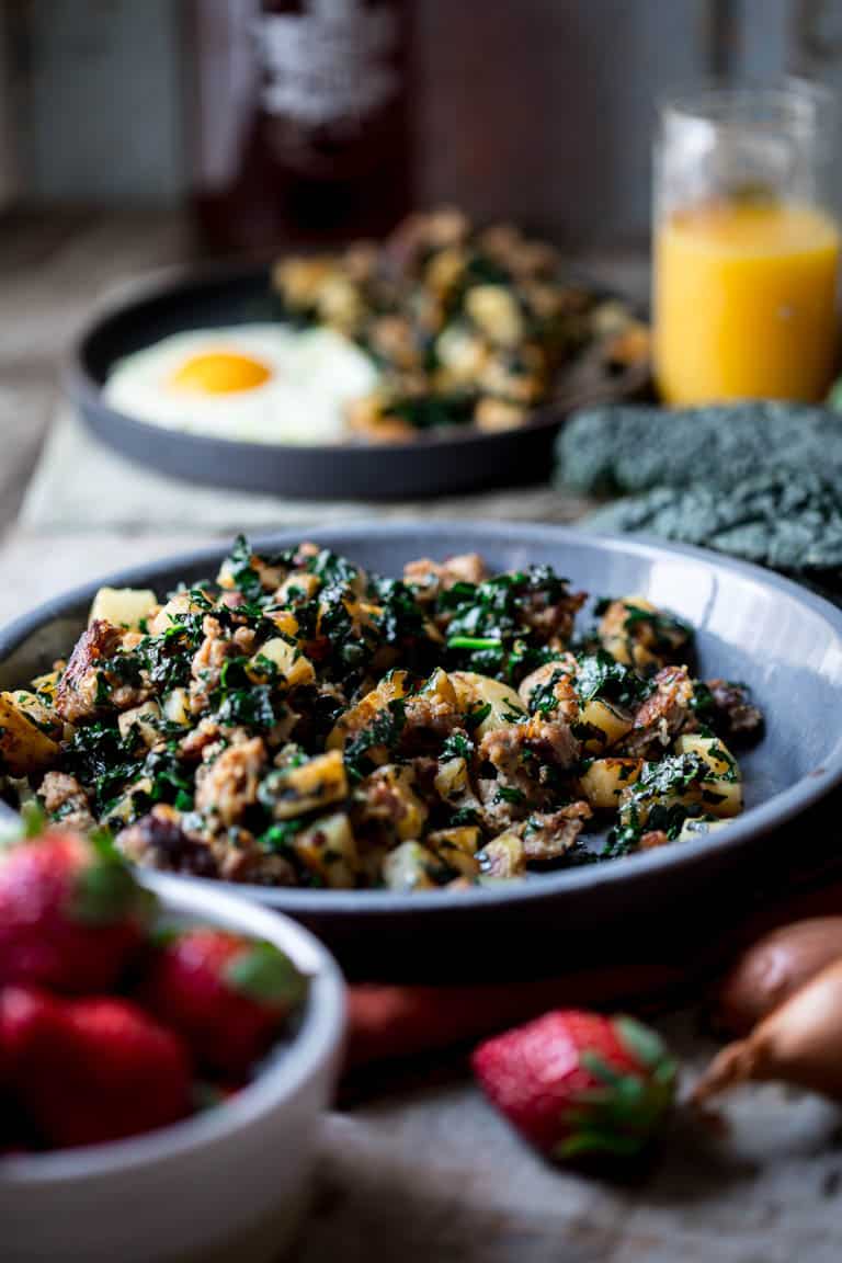 Breakfast Hash with Kale on a plate
