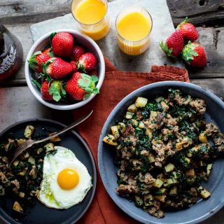 Maple Potato Sausage Breakfast Skillet with Kale on Healthy Seasonal Recipes @healthyseasonal #glutenfree #grainfree #breakfast #maplesyrup