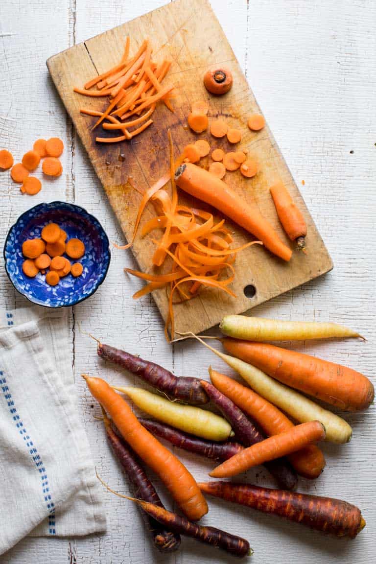 Carrots sliced up into sticks and rounds