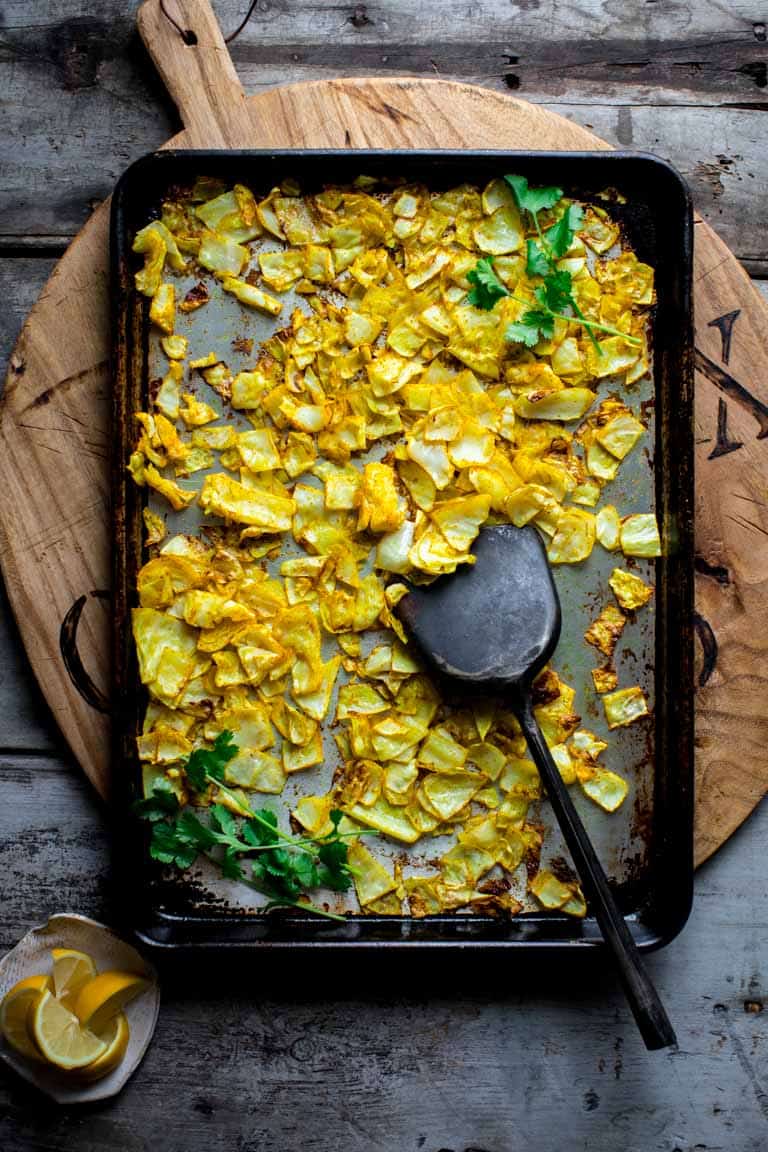 Curried Cabbage on a sheet pan