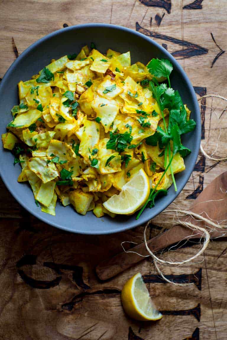 Curry Cabbage in a serving bowl