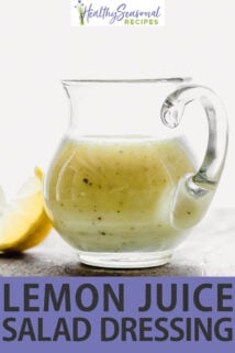 side view pitcher of lemon dressing