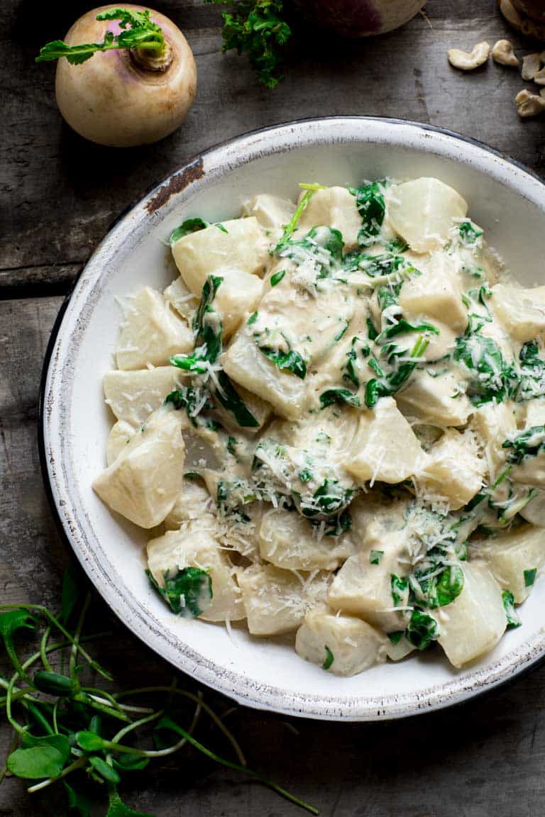 turnips and greens in a bowl