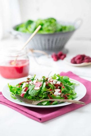 Raspberry Almond Vinaigrette | Healthy Seasonal Recipes #saladdressing #raspberry #kidfriendly #vinaigrette