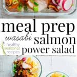 collage of meal prep salads with text