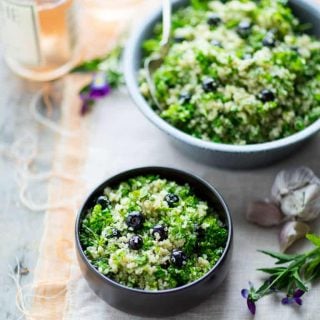 I used fresh blueberries instead of tomatoes and quinoa instead of bulgar wheat for a fresh (and gluten-free) version of Tabbouleh salad! There’s tons of fresh mint and parsley plus a generous amount of zippy lemon garlic dressing. It’s just the thing to bring to a potluck or to serve to company this blueberry season! Plus it’s naturally vegan, so everyone will be able to enjoy it. Healthy Seasonal Recipes by Katie Webster | #vegan #glutenfree #blueberry #fresh #salad #tabbouleh #quinoa