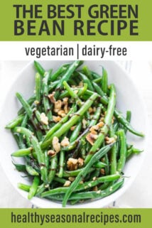 close up green beans with walnuts