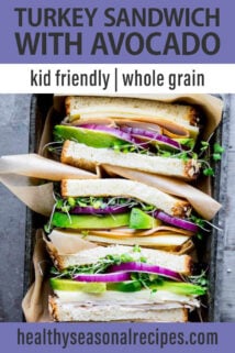 overhead turkey avocado sandwiches