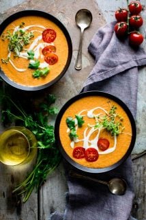 two bowls of gazpacho