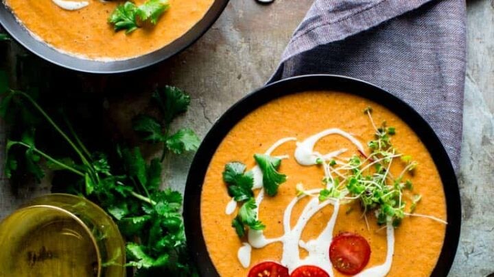 two bowls of gazpacho