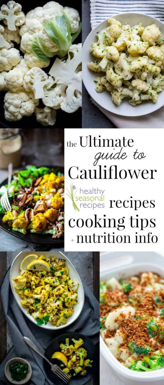 A bunch of different types of food, with Cauliflower and Produce with text overlay