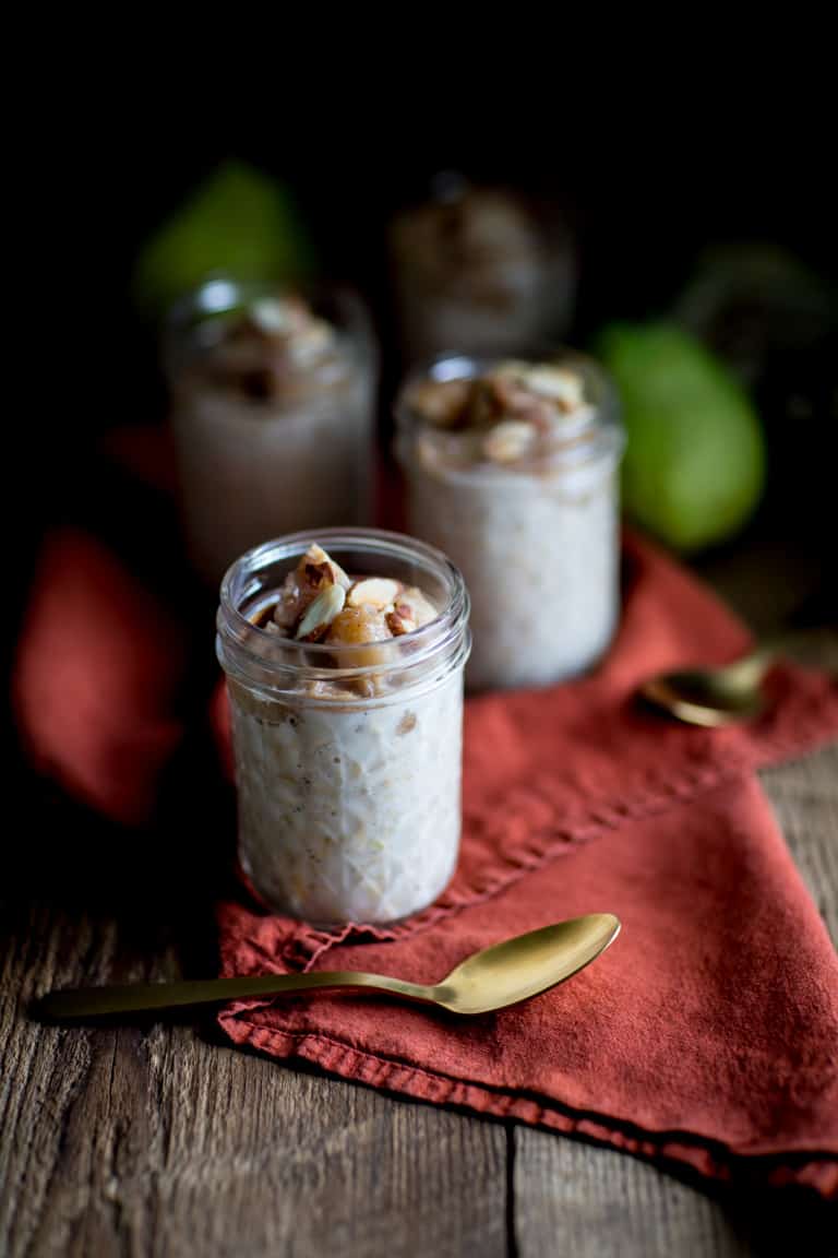 no-sugar overnight oats with almonds in jars