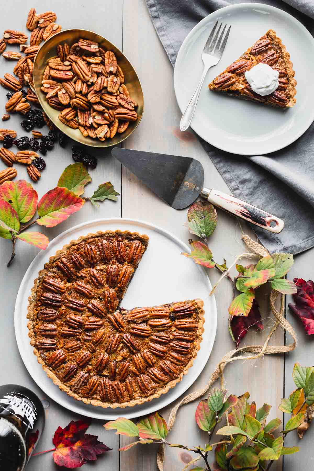 Pecan tart with foliage