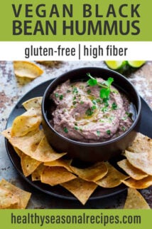 overhead black bean hummus with chips
