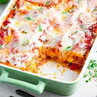 a close-up of butternut squash lasagna