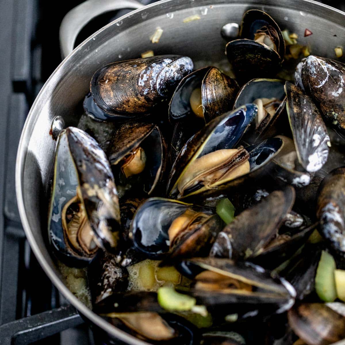 How to Cook Mussels: Open mussels after steaming