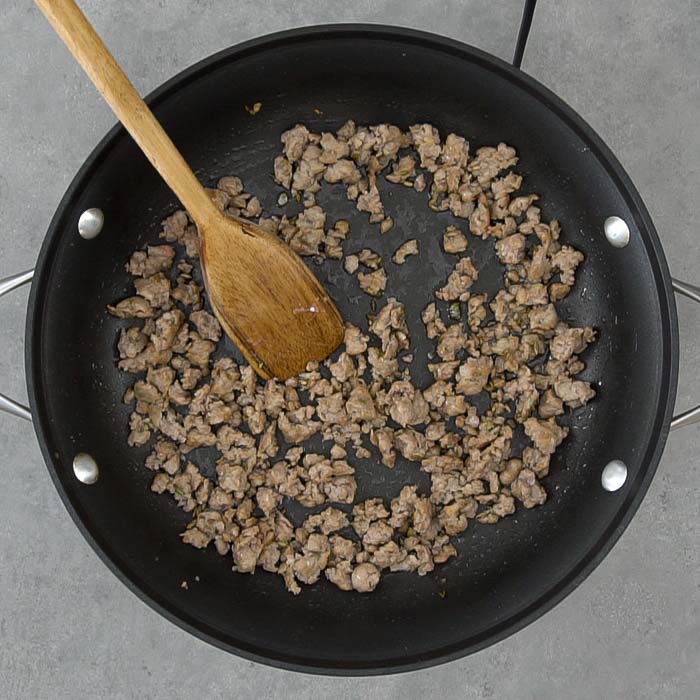 browned beef in a skillet