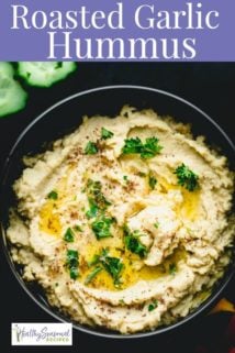 Roasted Garlic Hummus with text overlay