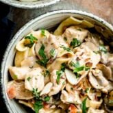 two bowls of chicken a la king up close