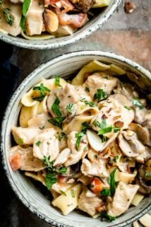 two bowls of chicken a la king up close