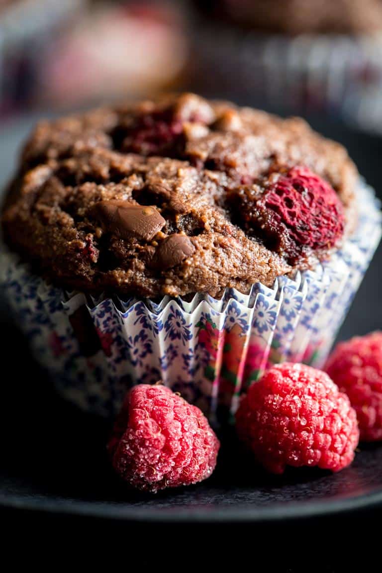 a close up of Paleo Raspberry Muffins