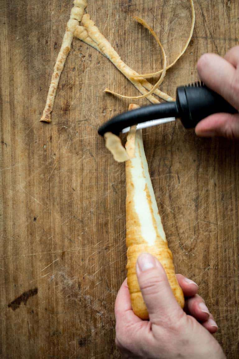 peeling parsnips