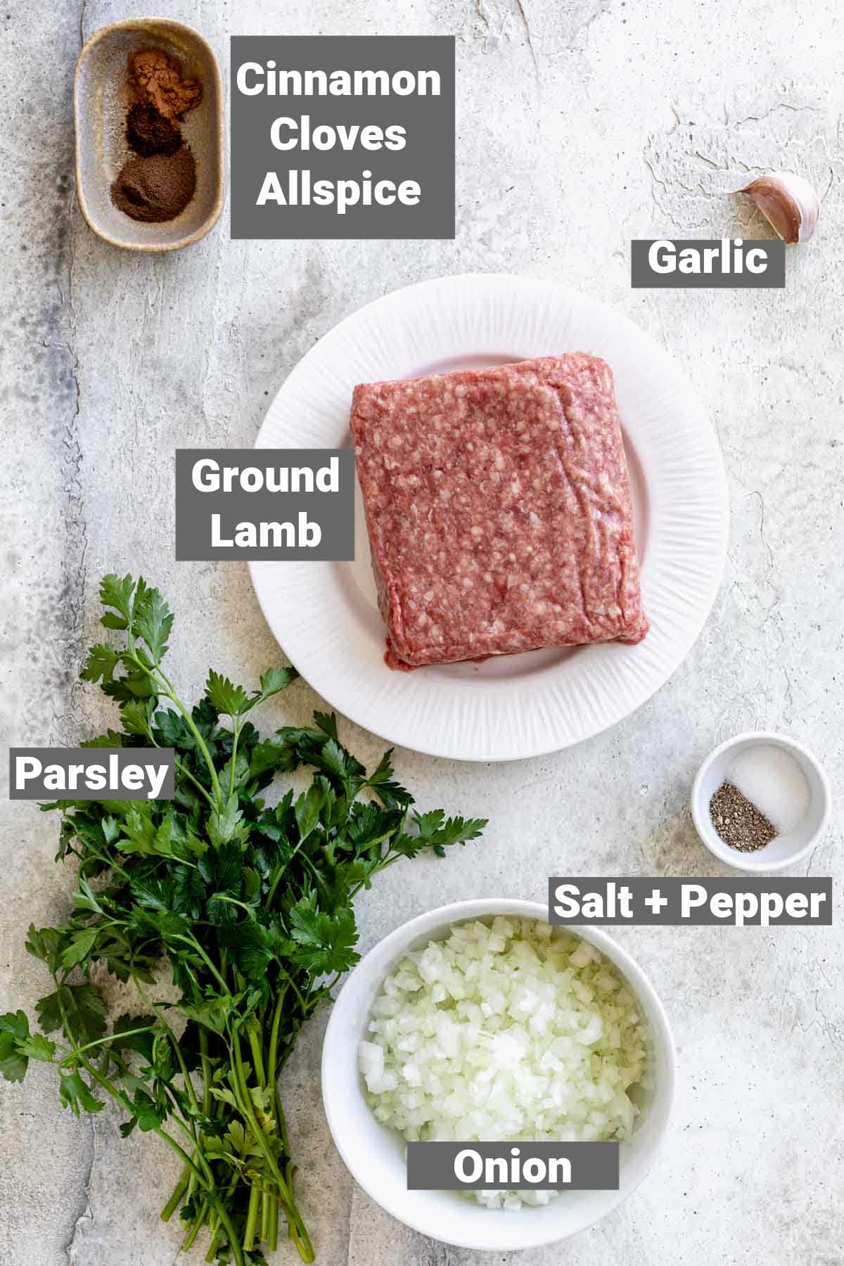 ingredients with labels for these kofta