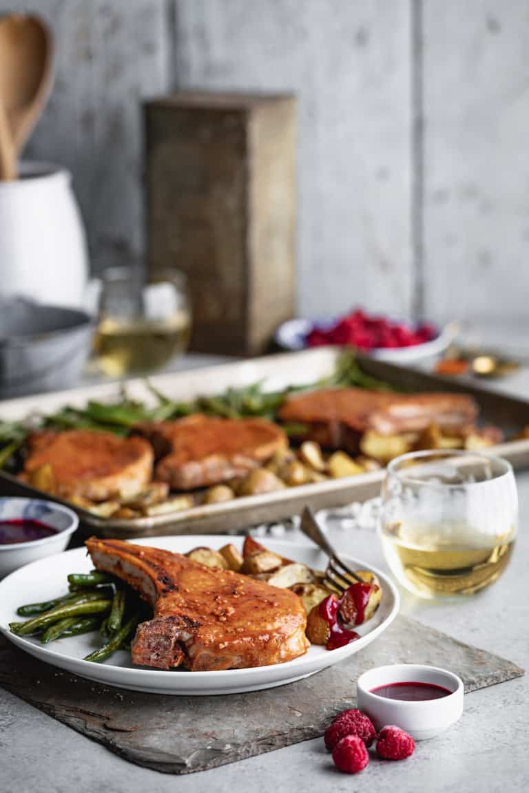 Sheet Pan Pork Chops on a serving plate