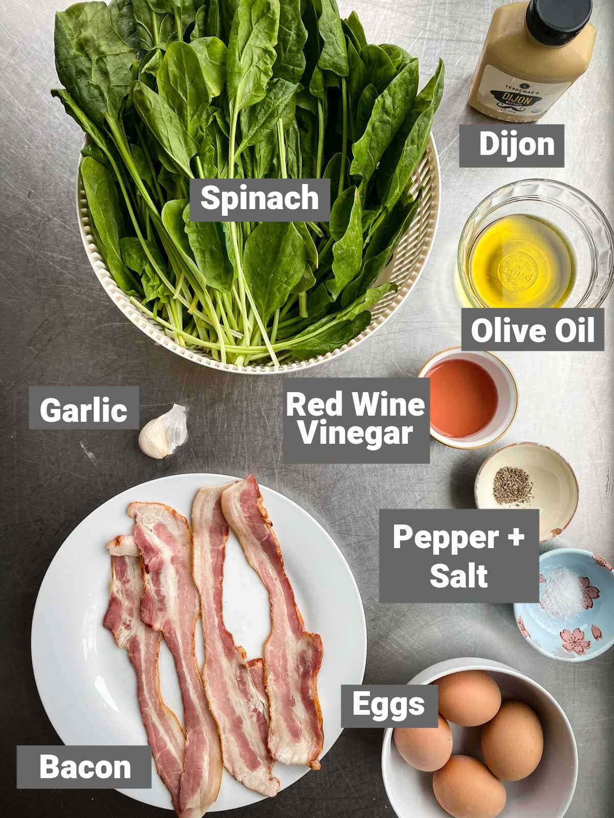 ingredients laid out on the counter with labels
