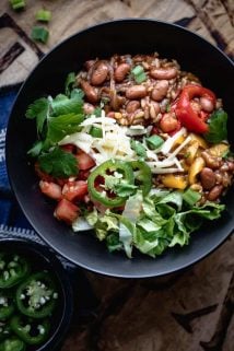 close up of a vegetarian burrito bowl
