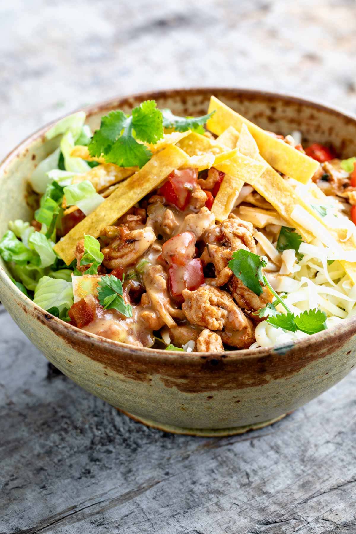side view of taco salad