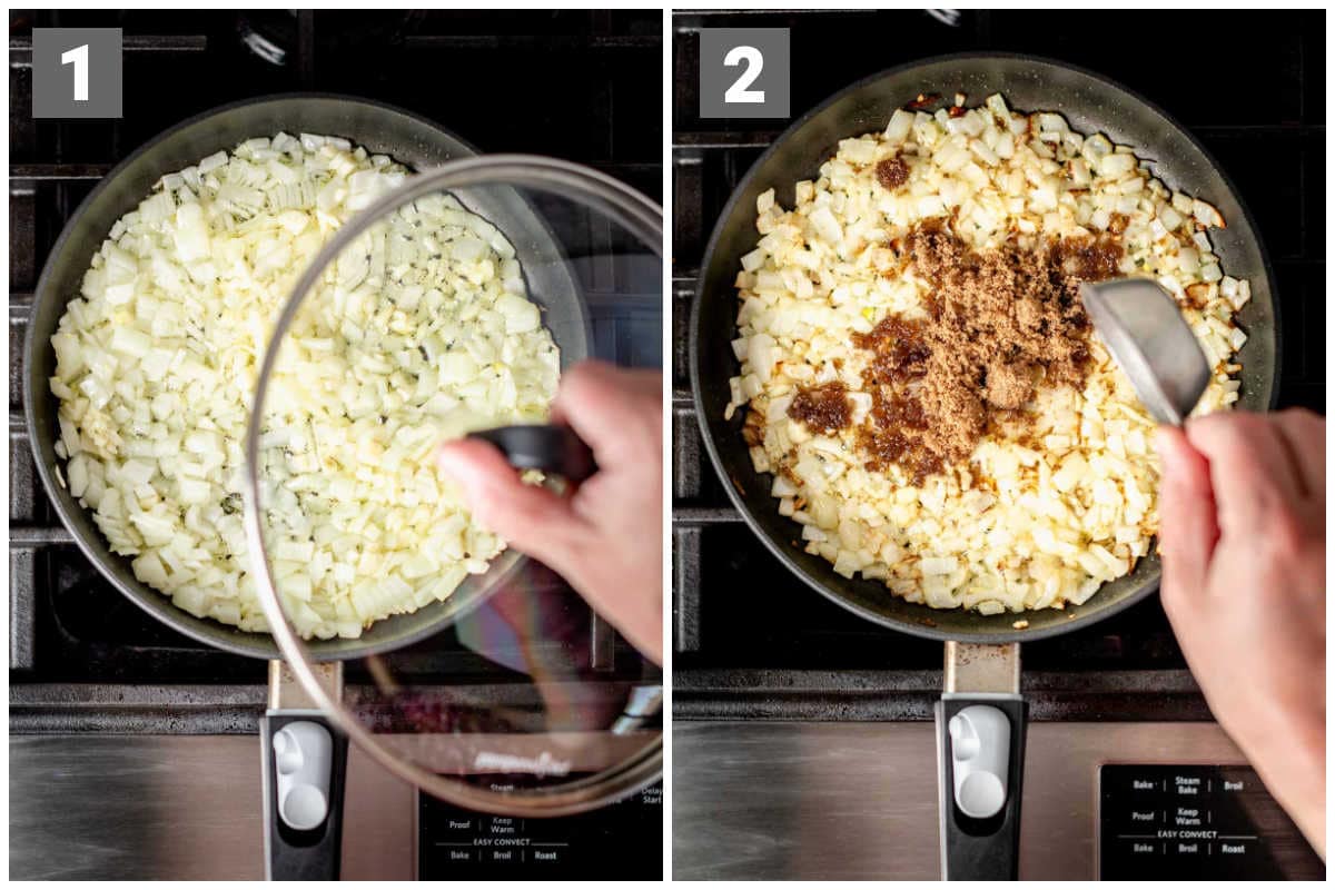 cooking the onion and adding the spices
