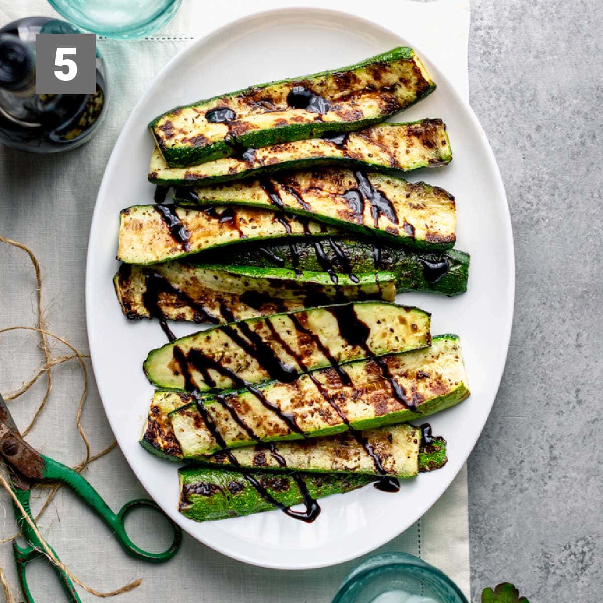 drizzled balsamic over a platter of grilled zucchini
