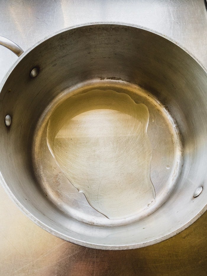 oil in the bottom of a saucepan