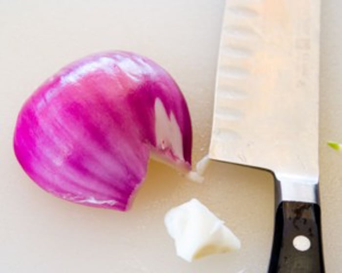 root end removed from onion half