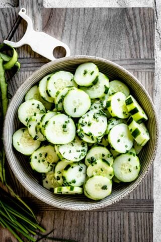 overhead of cucumber salad