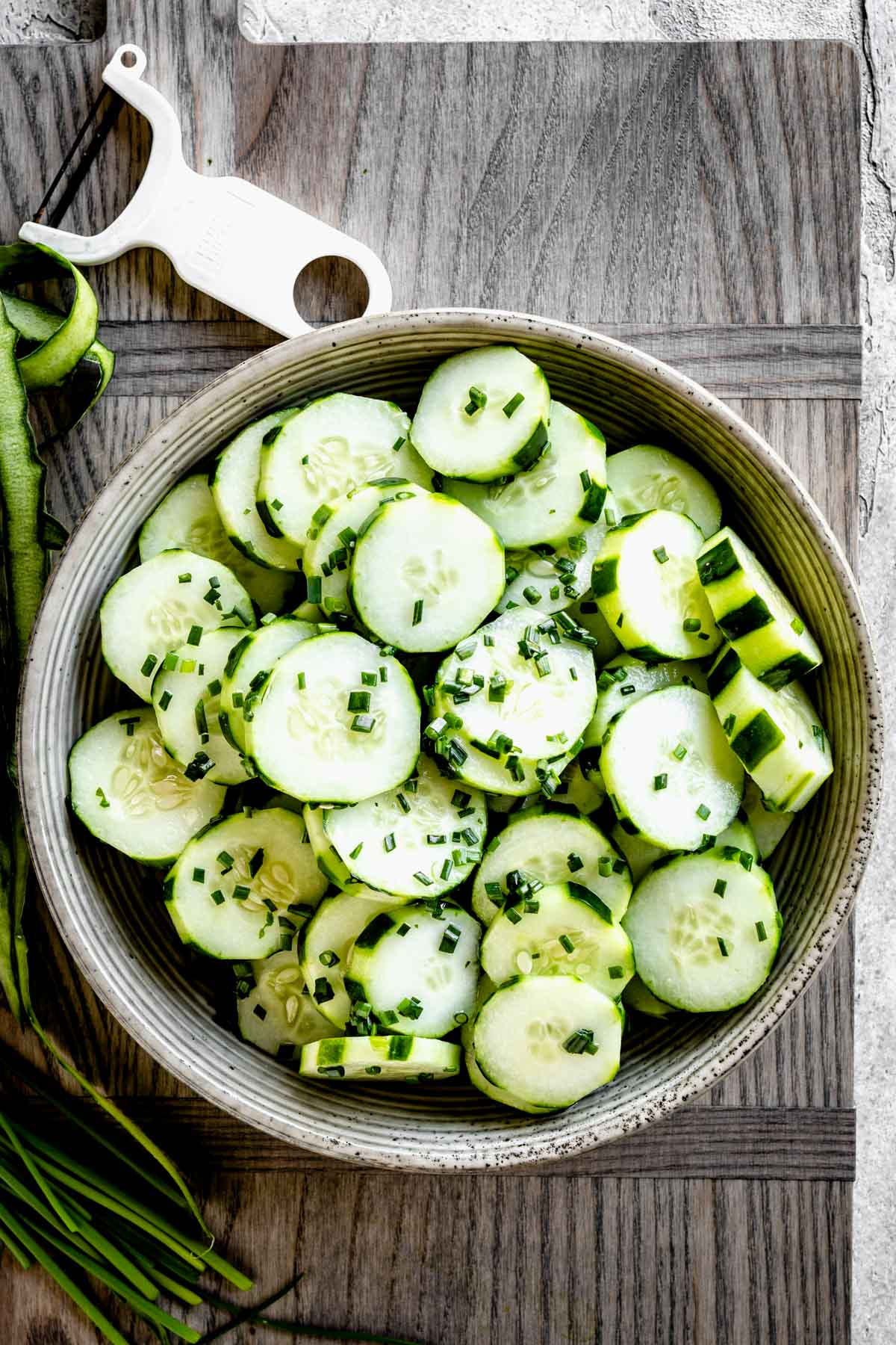 overhead of cucumber salad