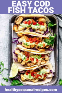 overhead of cod fish tacos
