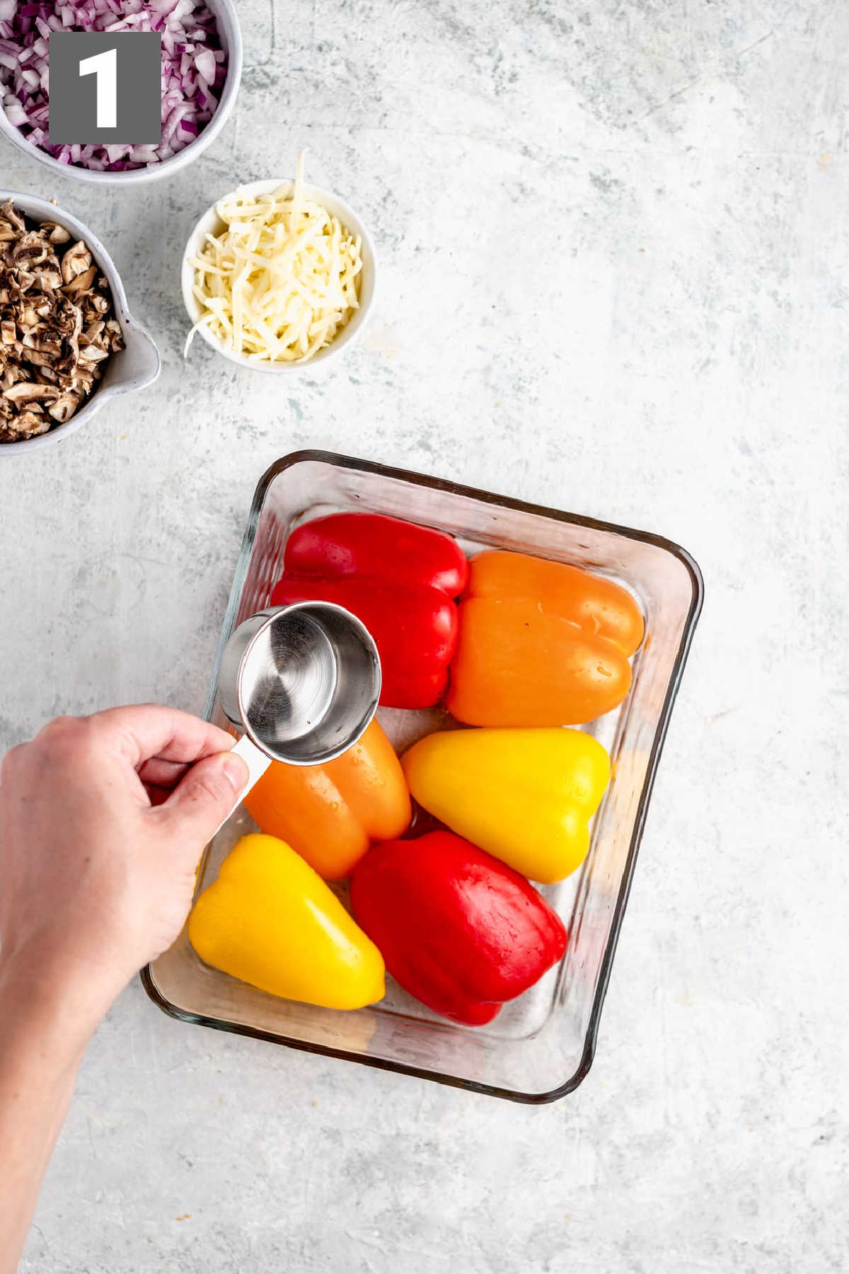 the peppers in the casserole dish