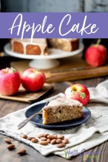 Apple Cake on a plate with a bite on a fork