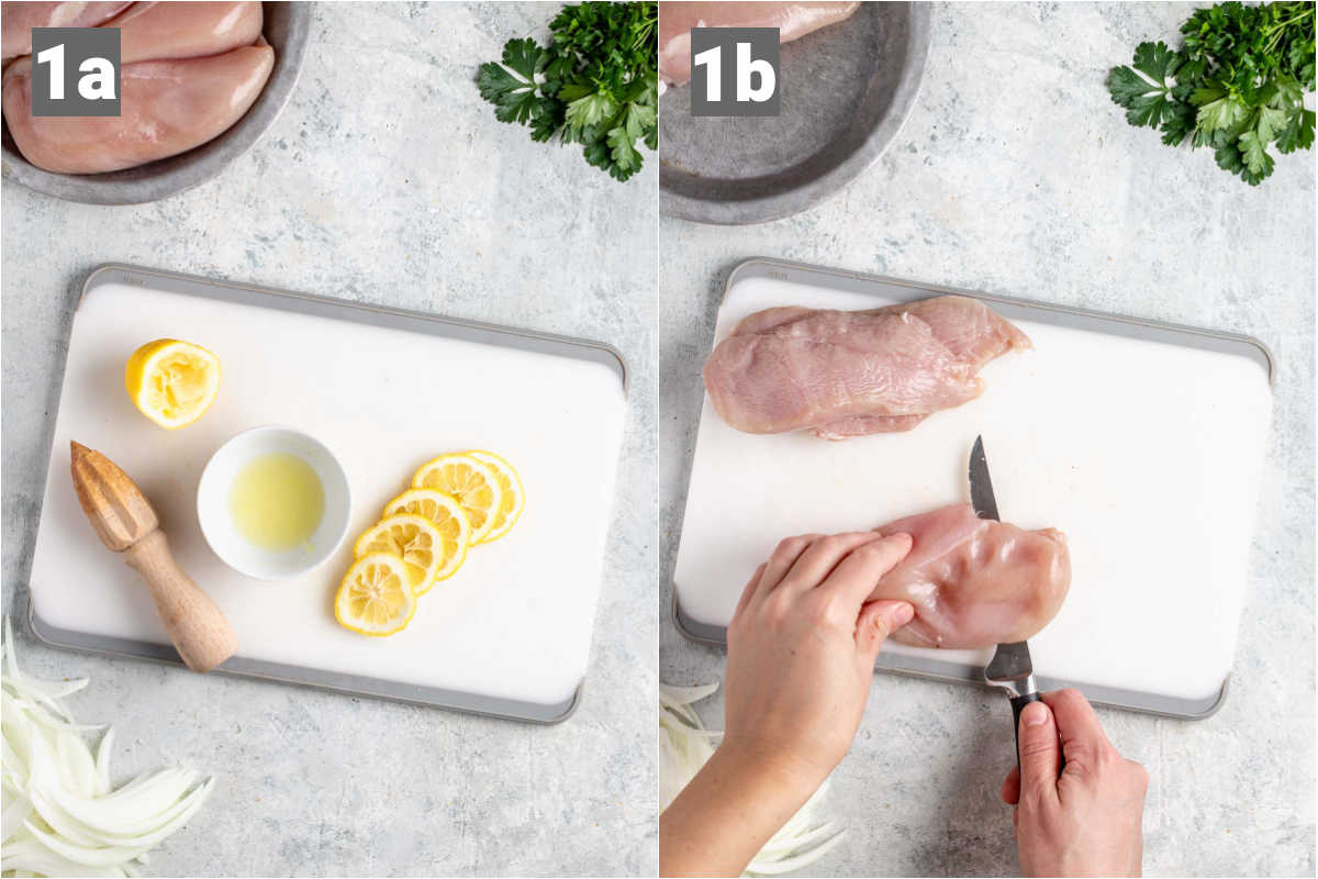 cut the chicken and lemon