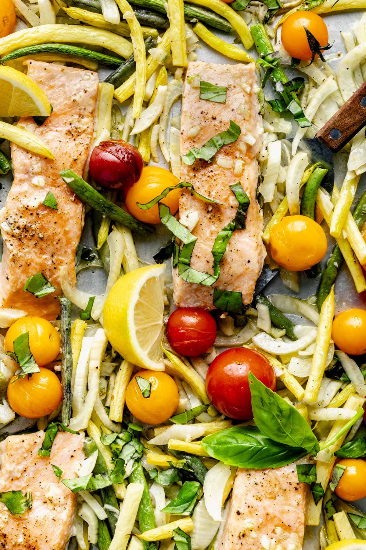 closeup of the sheet pan dinner