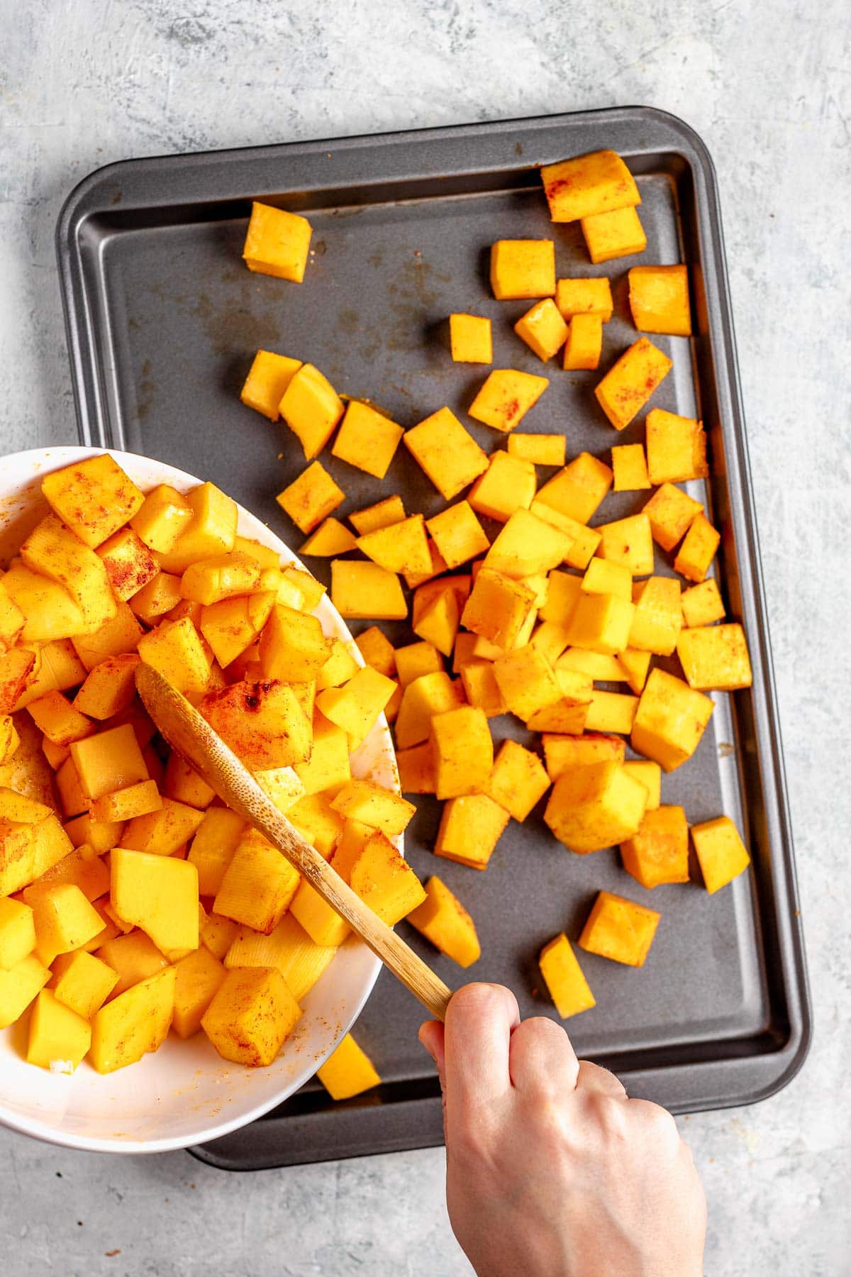 spread the squash out onto a baking sheet