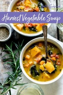 Harvest veggie soup in two bowls
