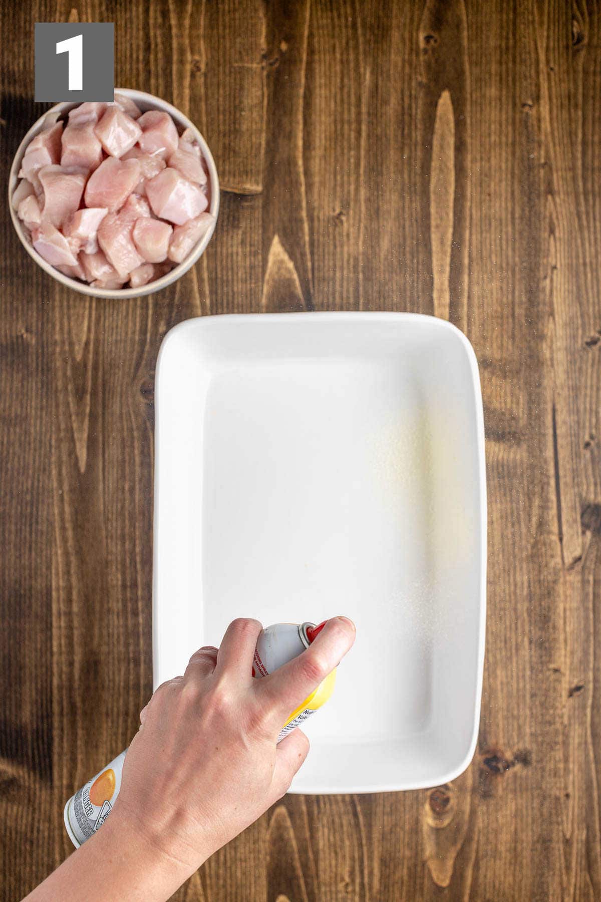 coat a casserole dish with cooking spray