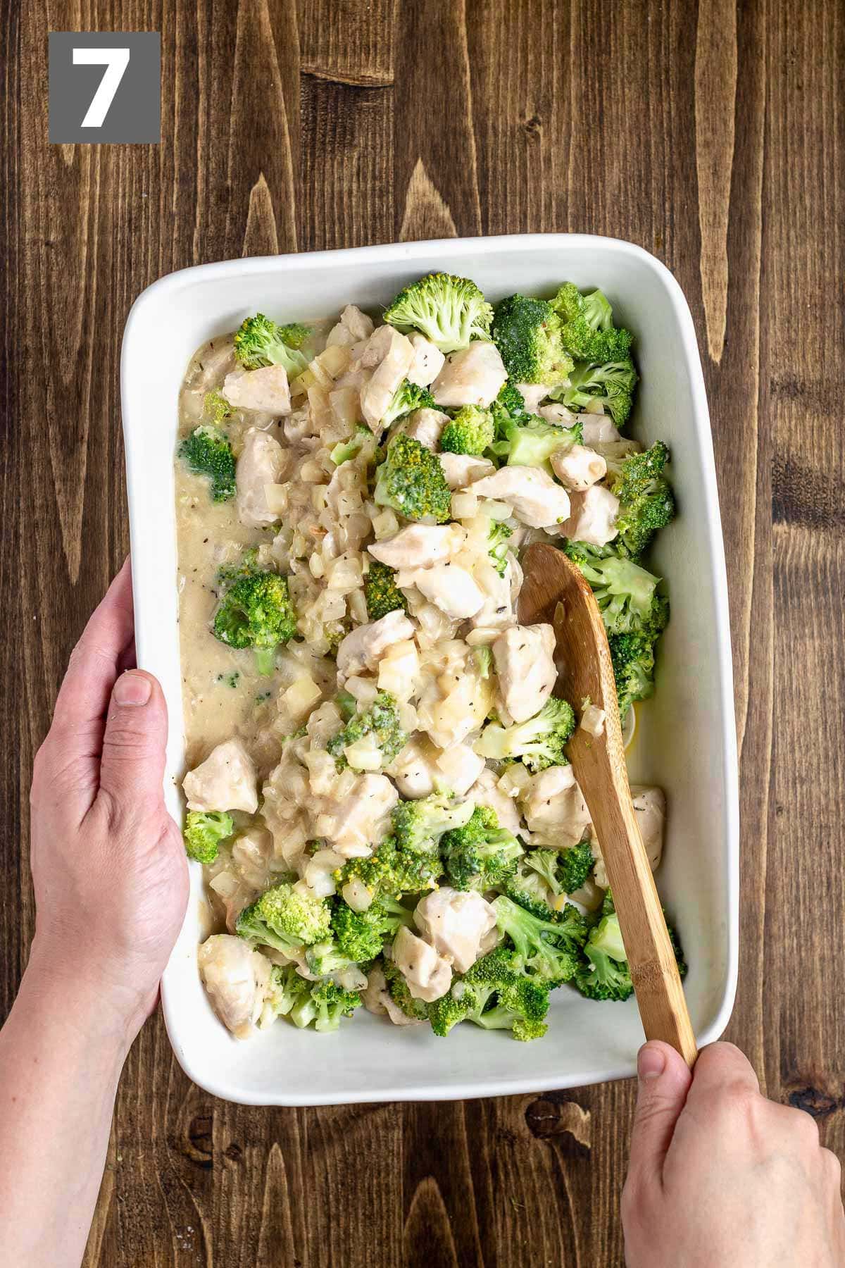 add the chicken to the casserole dish