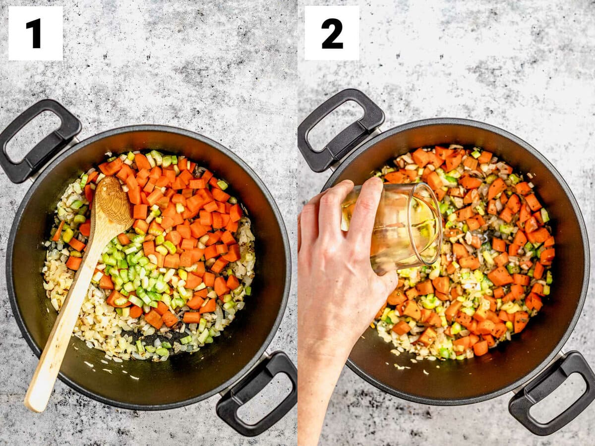 saute the veggies then deglaze