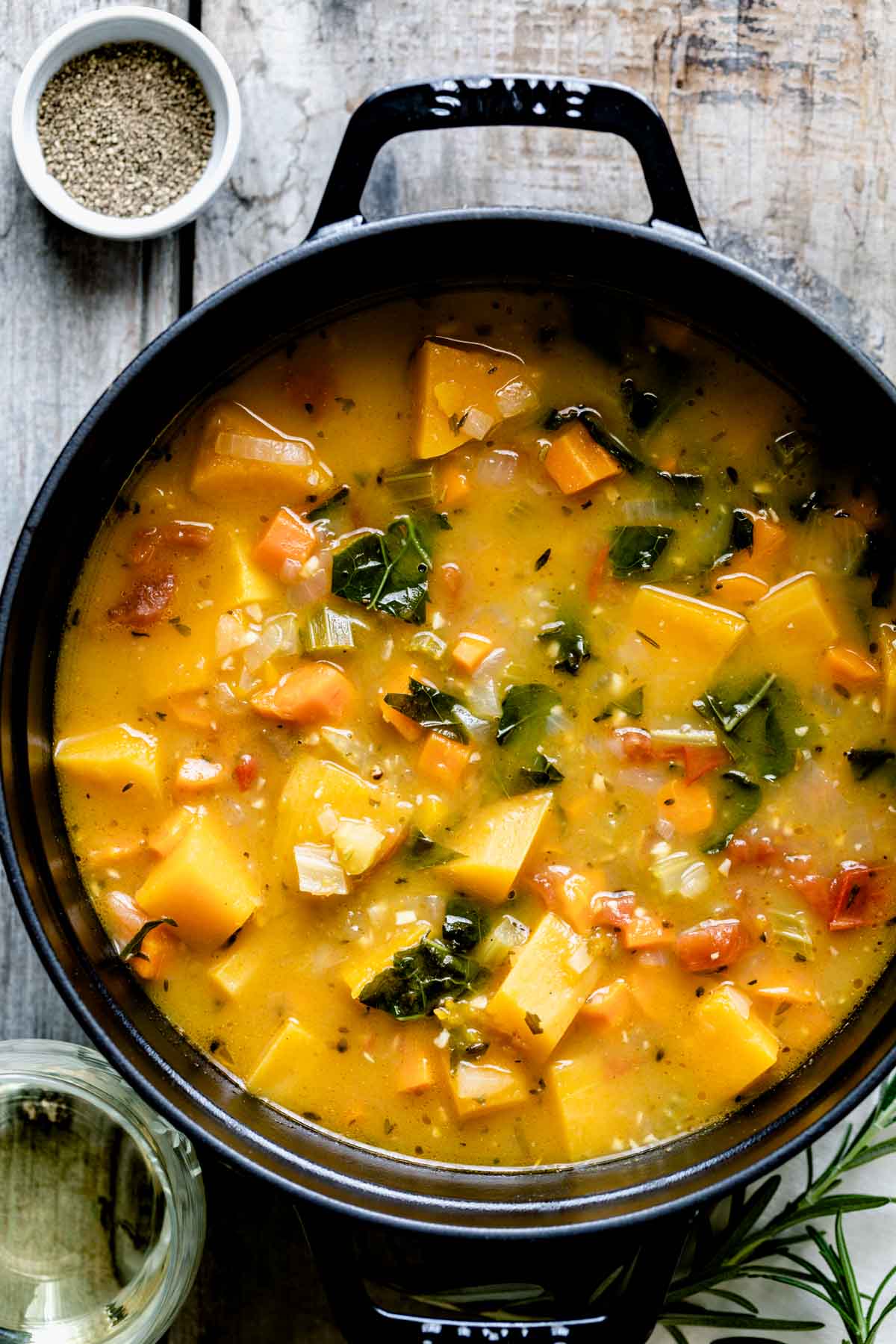 black pot with the soup in it